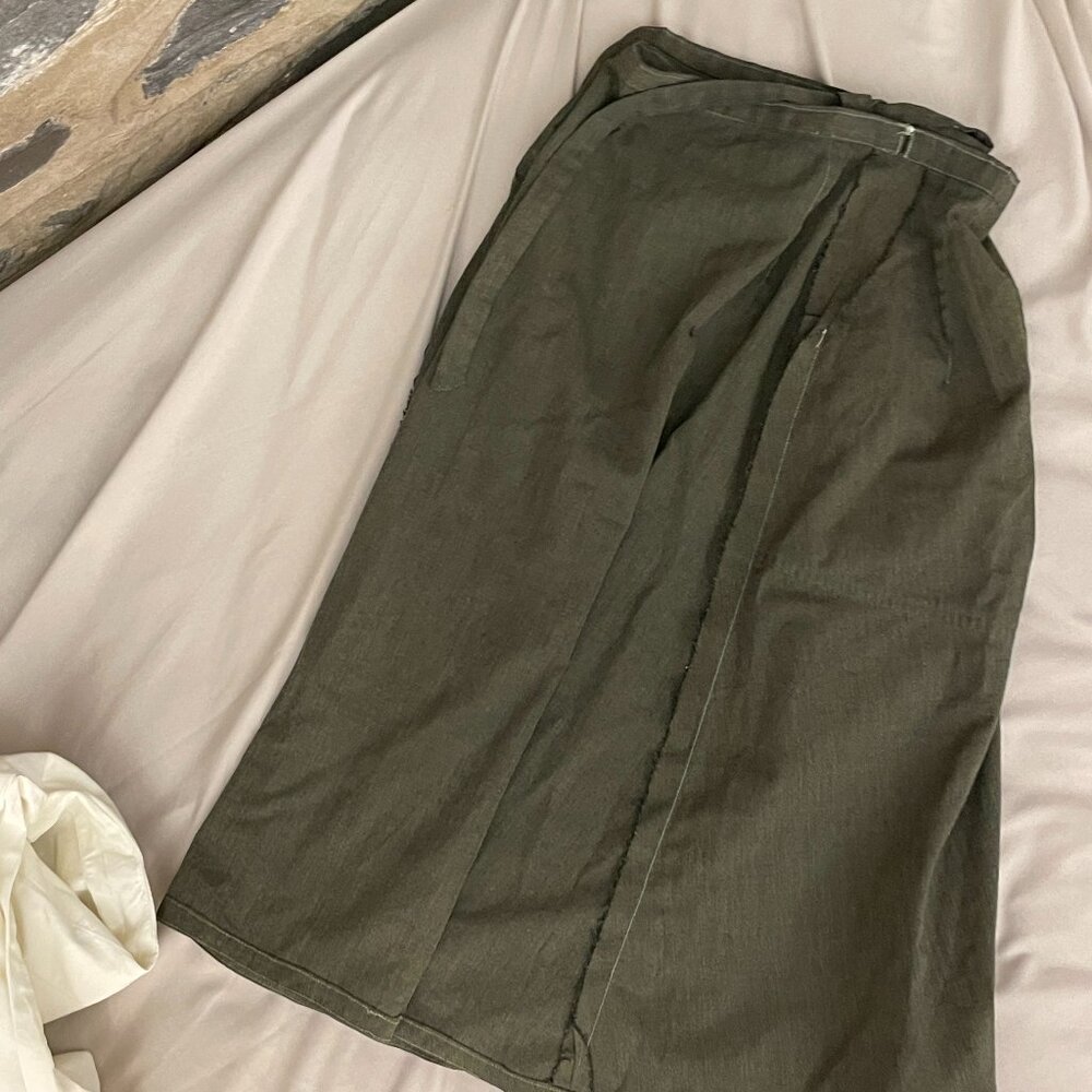 Vintage Army Green Wrap Midi Skirt - One Size, Olive Green